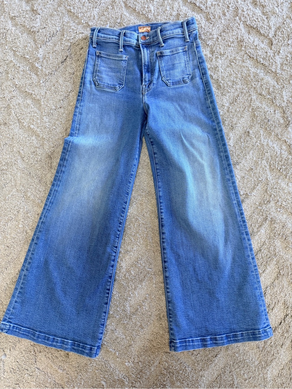 MOTHER Flared Wide-Leg Jeans in Medium Blue Wash